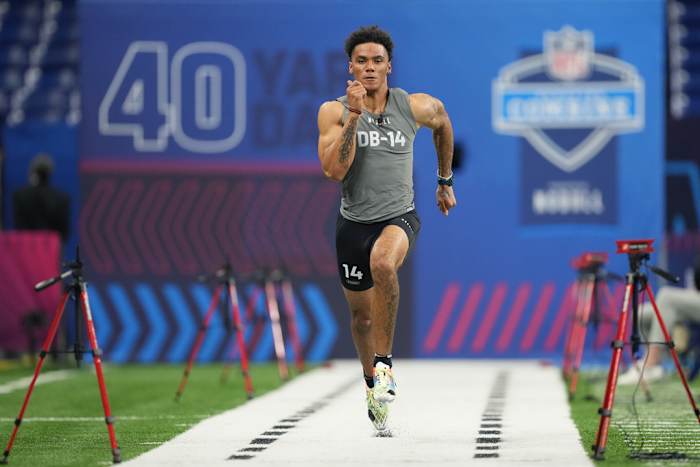 Oregon Ducks cornerback Christian Gonzalez at 2023 NFL Combine.